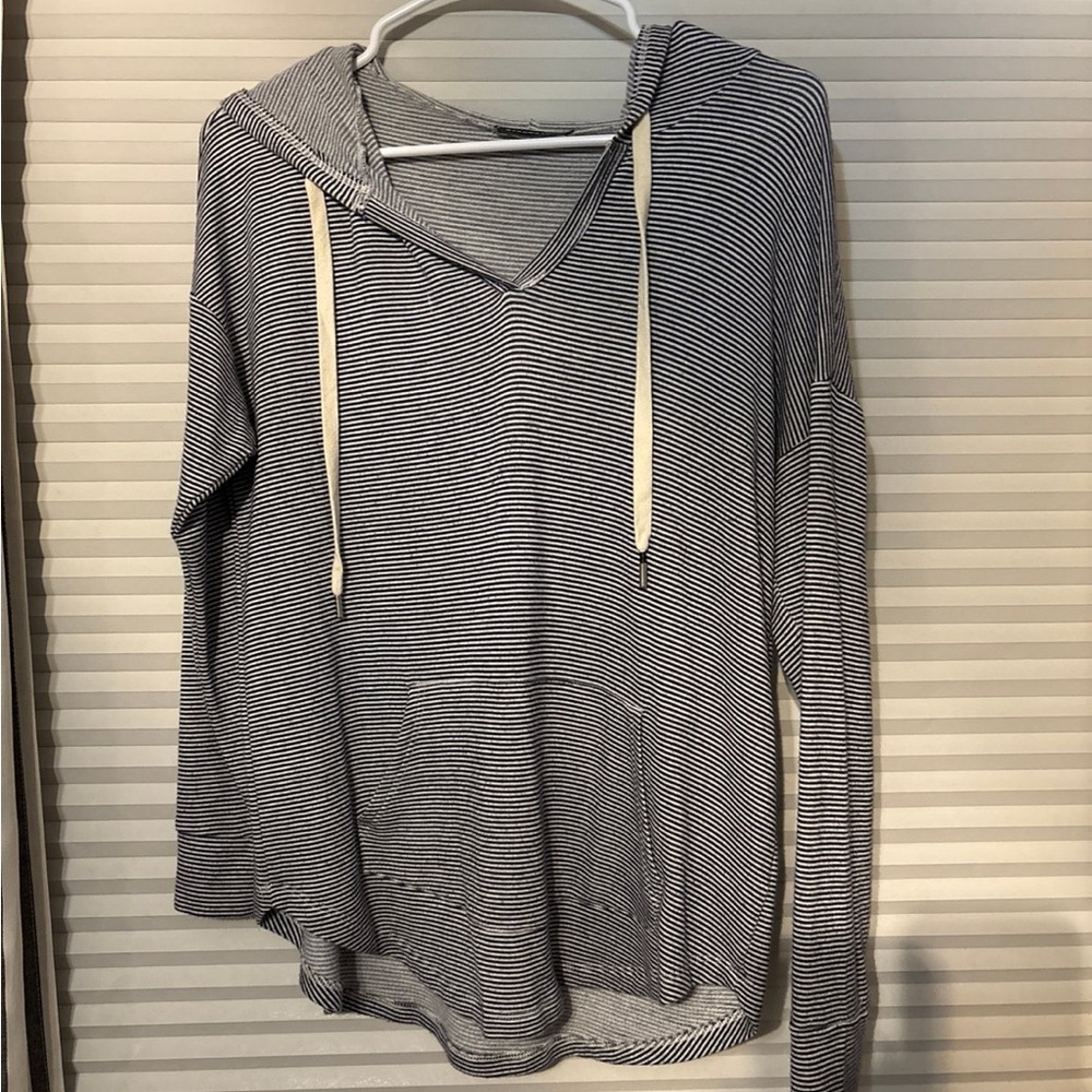 Staccato Navy and White Striped V-Neck Sweater